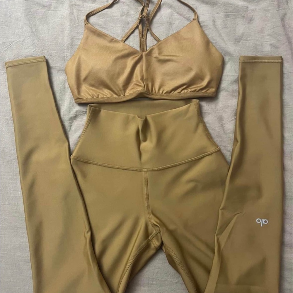 ALO Yoga Gold Sports Bra and Leggings Set